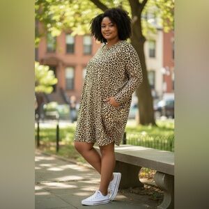 Leopard Print Loose Fit Dress With Pockets